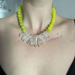 Neon Yellow Candy Jade and Crystal Quarts Necklace